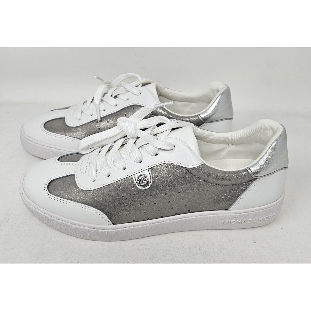Michael Kors Scotty Casual Leather Sneakers White/Silver Women's Size 6.5M‎ NEW!